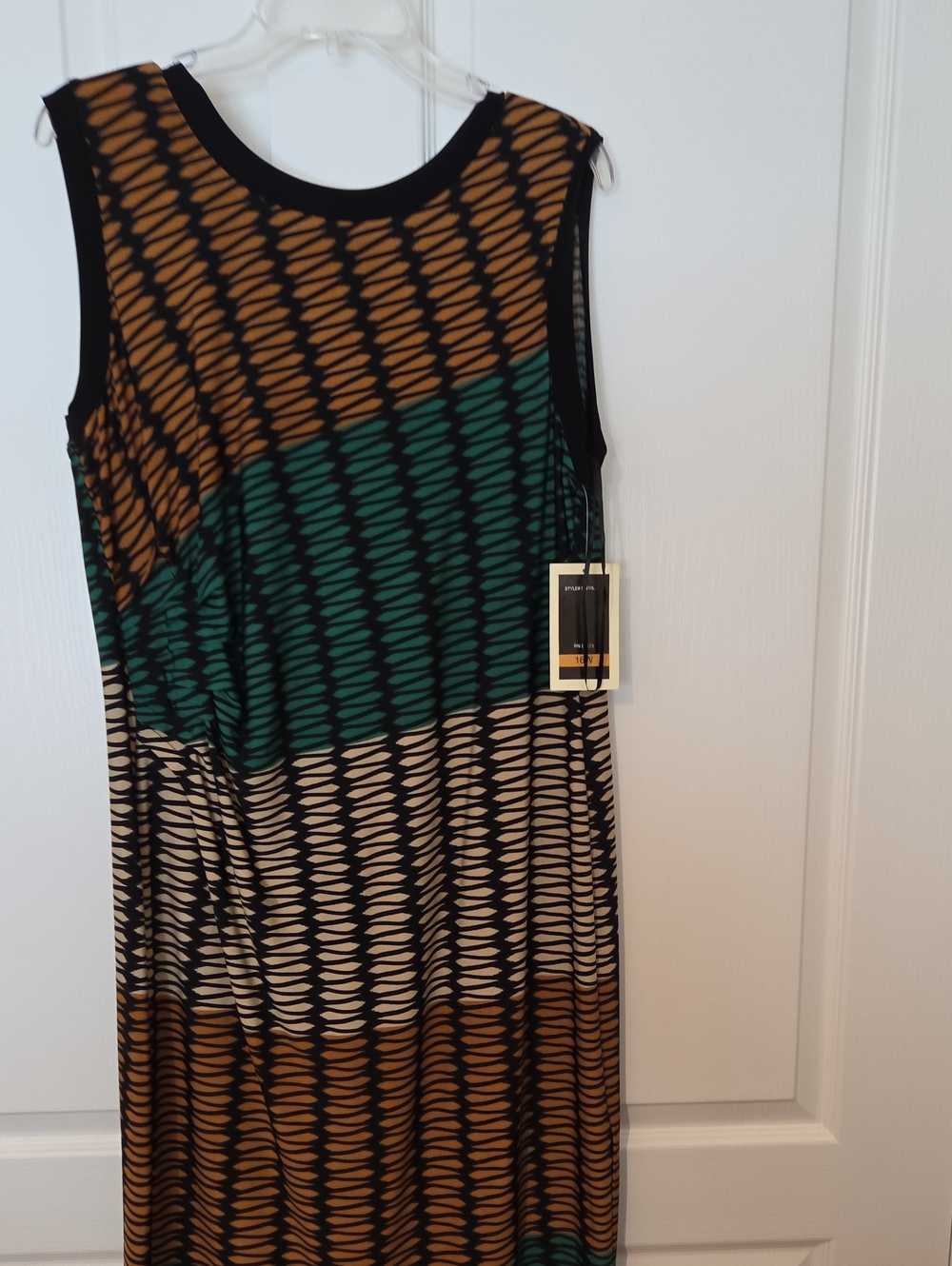 Julian Taylor Sleeveless Maxi Dress in Green, Tan & Cream